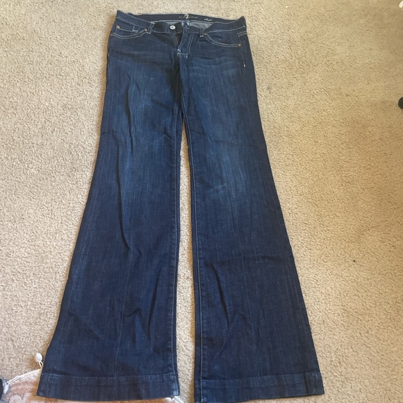 Blue Flare Wide Leg Jeans with Natural Fading